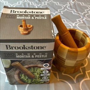 Brookstone Two Toned Bamboo Mortar & Pestle - NEW